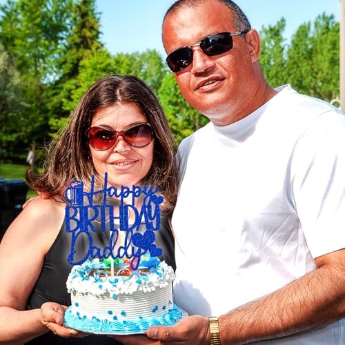 Happy Birthday Daddy Cake Topper, Happy Birthday Father, Best Dad Ever, Father's Day Party Decorations Supplies, Blue Glitter