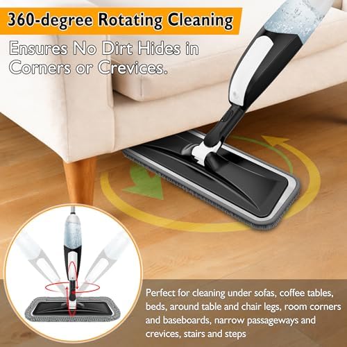 Spray Mop for Floor Cleaning: Microfiber Wet Dry Mop for Hardwood Laminate Tile Wood Vinyl, 360° Swivel Head Lightweight Flat Floor Mops with 3 Washable Reusable Pads & Refillable Bottle