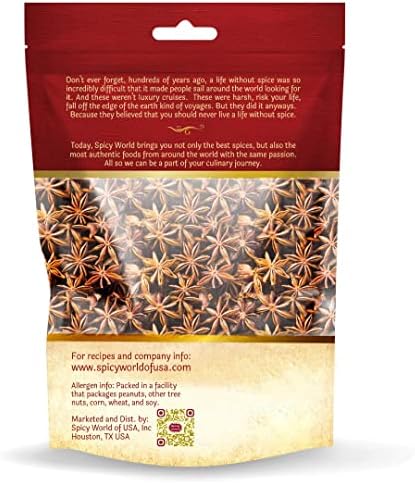 Spicy World Star Anise Whole Pods 3.5Oz Bag -Premium Quality, Vegan, All Natural, Dried, Great for Baking & Tea