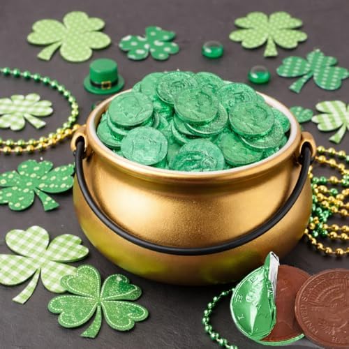St. Patrick's Day Chocolate Green Coins, 32-Pack, Milk Chocolate Candy, Large 1.5 Inch Half Dollar Size, Green Foil, Individually Wrapped Party Favors For Holidays, Candy Buffets, Goodie Bags And Treasure Hunts