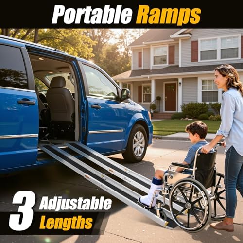 Wheelchair Ramp, Adjustable 4-7FT Portable Telescopic Ramps for Home Steps, Threshold, Stairs, Handicap, Doorways,600LBS Capacity with Storage Bag Aluminum Non-Skid(7FT)
