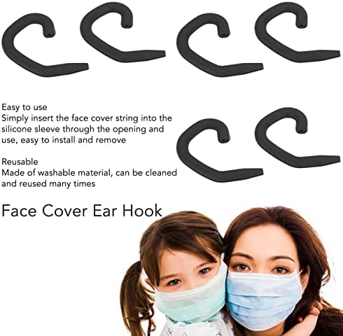5 Pairs Mask Ear Protector, Soft Silicone Face Cover Ear Hook for Kids Adults, Reusable Ear Protector Hook, Reduces Ear Pain When Wearing Face Cover (Black)