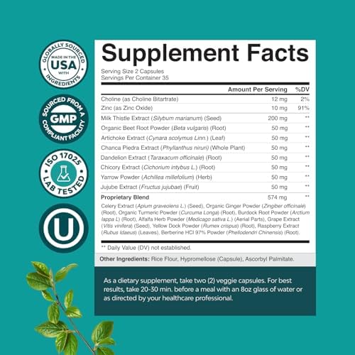 Liver Cleanse Detox & Repair - Milk Thistle Supplement for Digestion & Immune Health - Ginger Root, Choline & Dandelion Root - Herbal Liver Support with Silymarin, Beetroot & Artichoke - 70 Count
