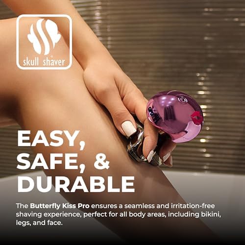 Skull Shaver Butterfly Kiss PRO - Women's Electric Shaver for Bikini Line, Legs & Body - Wet & Dry Use - Ergonomic, Hypoallergenic Blades - 60 Minutes Cordless Use - Purple