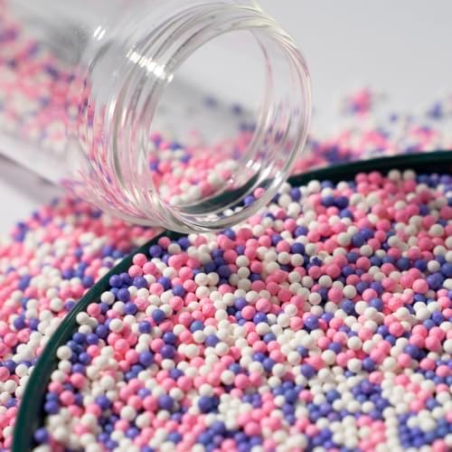 Nonpareils Sprinkles 130g/4.6oz, White Pink Purple Edible Pearl Sprinkles for Cake Decorations, Baking, Ice Cream, Cookies, Cupcake Topper Sugar Pearls for Cake Decorating(2mm Pink Purple)