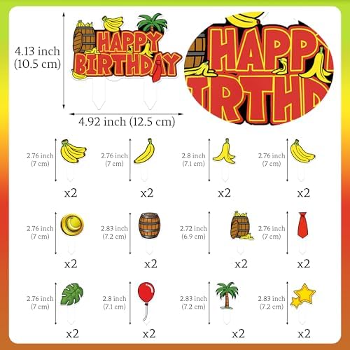 HOMEZZO Jungle Theme Cupcake Toppers Set, 25 PCS Tropical Banana Barrel Picks for Safari Baby Shower Kids Birthday Party Supplies