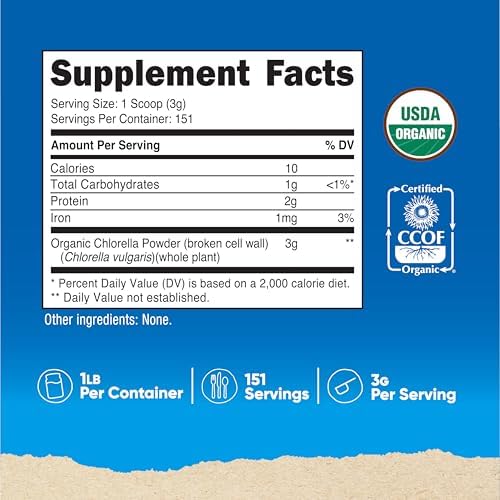 Nutricost Organic Chlorella Powder 16oz (1LB) - 3g Per Serving