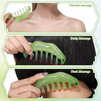 Geiserailie 2 Pcs Jade Combs Esthetician Supplies Massage Stone Hair Gua Sha Scraping Scalp Comb Facial Massage Tool Handheld Head Tools Head Caring Therapy Mother's Day for Women(Elegant Style)