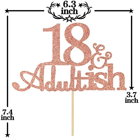 Rose Gold Glitter 18 and Adultish Cake Topper for Eighteen Birthday Party, Time To Adult Cake Decorations, 18th Birthday Party Decorations for Girls Boys