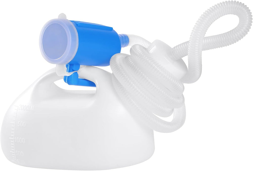 2000ML Portable Urinals for Men, Mens Urinal Bottle Spill Proof for Seniors, Male 63" Large Thick Pee Bottles with Long Tube and Lid for Hospital Car Home Toilet Travel Camping (White)