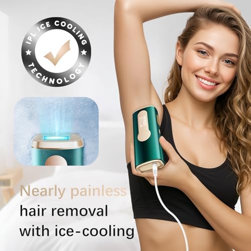 IPL Laser Hair Removal Device for Women & Men - Safe At-Home 45°F Ice-Cooling Contact for Painless & Long-Lasting Results, 86% Less Hair In 3 Weeks for Full Body & Face, Green
