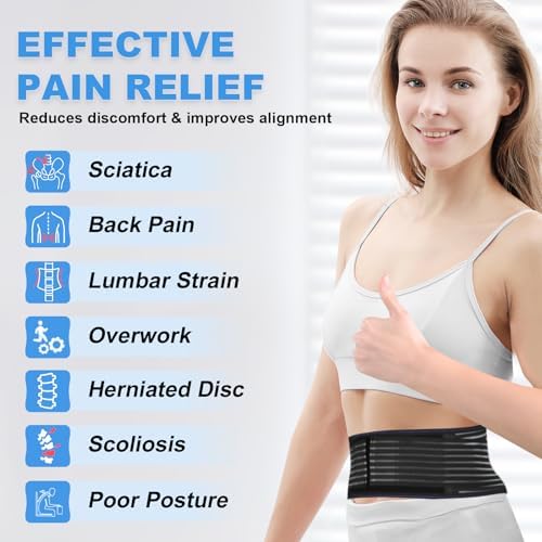 Back Brace for Lower Back Pain Relief, Lumbar Support Belt for Work for Men&Women with Magnet, 4 Reinforced Stays, Self Heating Adjustable Back Support for Sciatica, Herniated Disc, Scoliosis (Large)