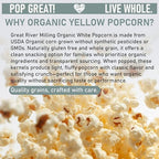 Great River Milling Organic White Popcorn Kernels | USDA Organic, Healthy Non-GMO Popping Corn | Naturally Gluten Free, Light, Fluffy, Crunchy Popcorn for Stovetop, Air Popper, Whirley Pop | 3 Lb