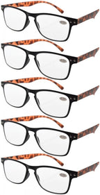 Eyekepper Ultrathin Flex Frame 5-pack 80's Reading Glasses Black Frame Tortoise Arm +0.75