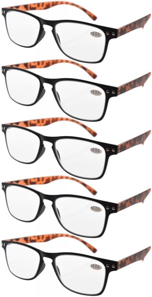 Eyekepper Ultrathin Flex Frame 5-pack 80's Reading Glasses Black Frame Tortoise Arm +0.75
