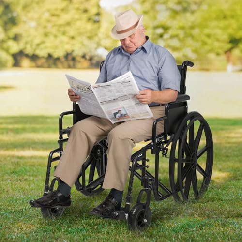 Extra-Wide Bariatric Wheelchair for Adults, 500 lbs Heavy-Duty Folding Self-Propelled Wheelchair with 24" Wide Seat, Dual Push & Self-Propel Design, Black Steel Frame