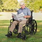 Extra-Wide Bariatric Wheelchair for Adults, 500 lbs Heavy-Duty Folding Self-Propelled Wheelchair with 24" Wide Seat, Dual Push & Self-Propel Design, Black Steel Frame
