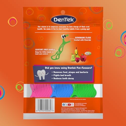 DenTek Fun Flossers – Kids Floss Picks with Wild Fruit Flavor, 90 Count