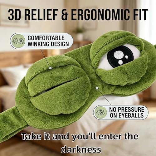 3D Frog Sleep Mask, Funny Cute Frog Eye Mask Plush Blindfold Travel Sleep Masks Super Soft ，Block Out Light Blindfold with Adjustable Eyelids for All Groups of People (1 Pcs)