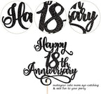 Rsstarxi 1 Pack Happy 18th Anniversary Cake Topper Glitter Cheers to 18 Years Wedding Anniversary Cake Pick Decorations for Happy 18th Birthday Wedding Anniversary Party Cake Decorations Black