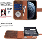 Leather case Compatible with iPhone 13 pro Max Wallet 6.7",Genuine Leather 2-in-1 Magnetic Detachable Shockproof,Flip Folio Cover with Card Slot, Wireless Charging [RFID Blocking] Dark Brown