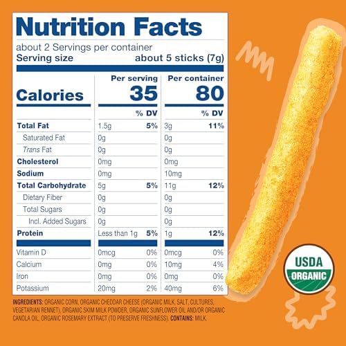 Earth's Best Organic Baby Food, Dissolvable Teething Snack for Babies 6 Months and Older, Cheddar Cheese Crunchy Sticks, .56 oz Pack (Pack of 5)