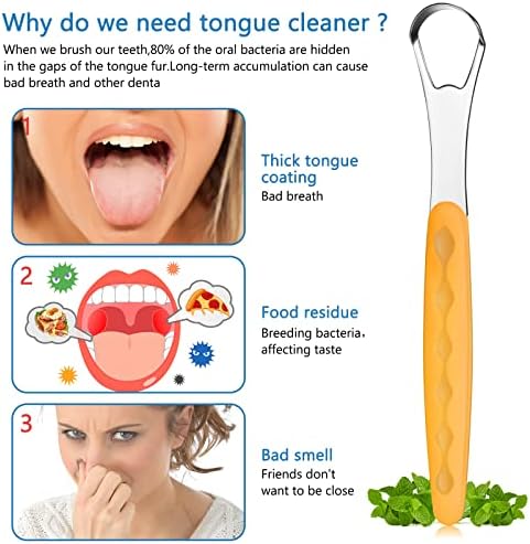 4 Pcs Tongue Scraper Cleaner Adults and Kids Stainless Steel Tongue Brush Metal Tongue Scraper Reduce Bad Breath with Travel Cases for Men Women Oral Mouth, Orange, Black, Green and Blue