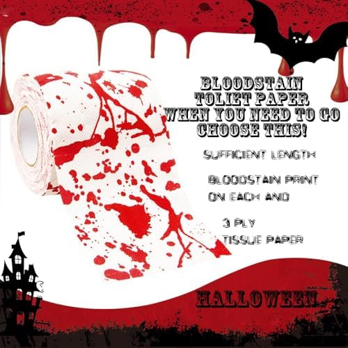 3 Rolls Halloween Bloodstain Toilet Paper Horror Bloodstain Pattern Toilet Paper Halloween Scary Bloody Paper for Spooky Haunted House Party Decoration