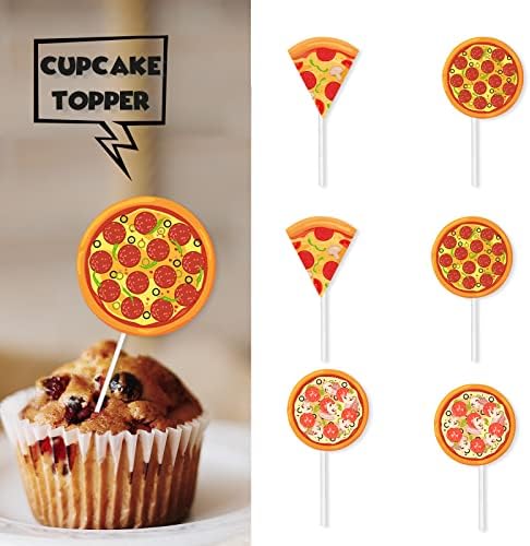 18pcs Gold Glitter Pizza Party Dessert Cupcake Topper Fast Food Theme Decor Supplies Baby Shower Boys Girls Happy Birthday Decorations