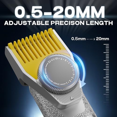 Prettywill Beard Trimmer for Men,with Adjustable Limiting Comb, Travel Lock IPX7 Waterproof, 2-Speed Settings, 6-in-1 Multi-Accessories Kit,Gifts for Men Husband Father,Silver&Yellow