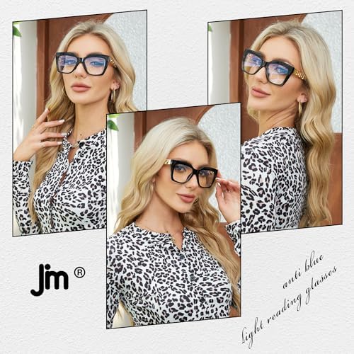 JM 3 Pack Oprah Style Reading Glasses for Women, Oversized Fashion Blue Light Blocking Computer Readers