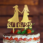 Bride Two Girl Silhouette Wedding Cake Topper Custom Cake Topper LGBT Silhouette Same Sex Couple Wedding Cake Decor Lesbian Marriage Cake Topper Bride Mrs And Mrs Cake Topper for Wedding Acrylic Gold