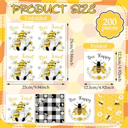 Fulmoon 200 Pieces Spring Bee Cocktail Napkins Disposable Decorative Decoupage Beverage Paper Napkins Bulk Dessert Towel for Dinner Spring Summer Tea Party
