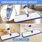 HOMTOYOU Microfiber Flat Mop with Sprayer: Spray Mop with 4 Washable Pads for Cleaning Multi-Surface Floors - 1Pcs 400+ML Refillable Bottle