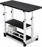 Height Adjustable Mobile Laptop Desk Cart with Wheels, Overbed Table with Storage Shelves, Black and White