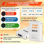 Heated Slippers Women with 2 Pack 5500mAh Power Bank, 3 Heating Level for Foot Warmer