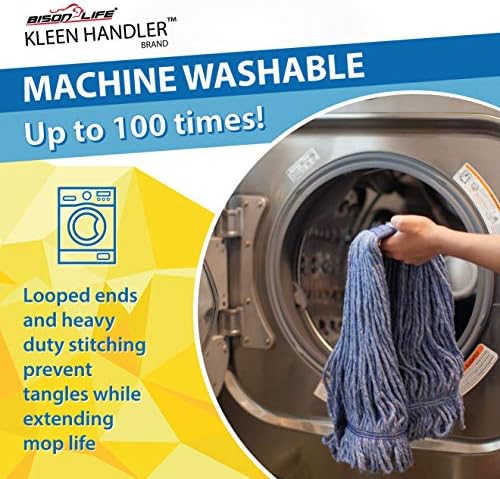 KLEEN HANDLER HEAVY DUTY Commercial Mop Head Replacement, Wet Industrial Cotton Looped End String Cleaning Mop Head Refill, Blue Mop, Universal Headband