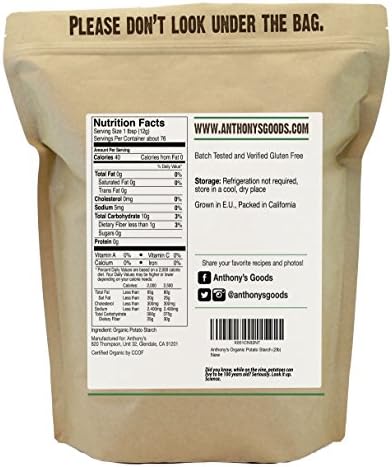 Anthony's Organic Potato Starch, Unmodified, 2 lb, Gluten Free & Non GMO, Resistant Starch