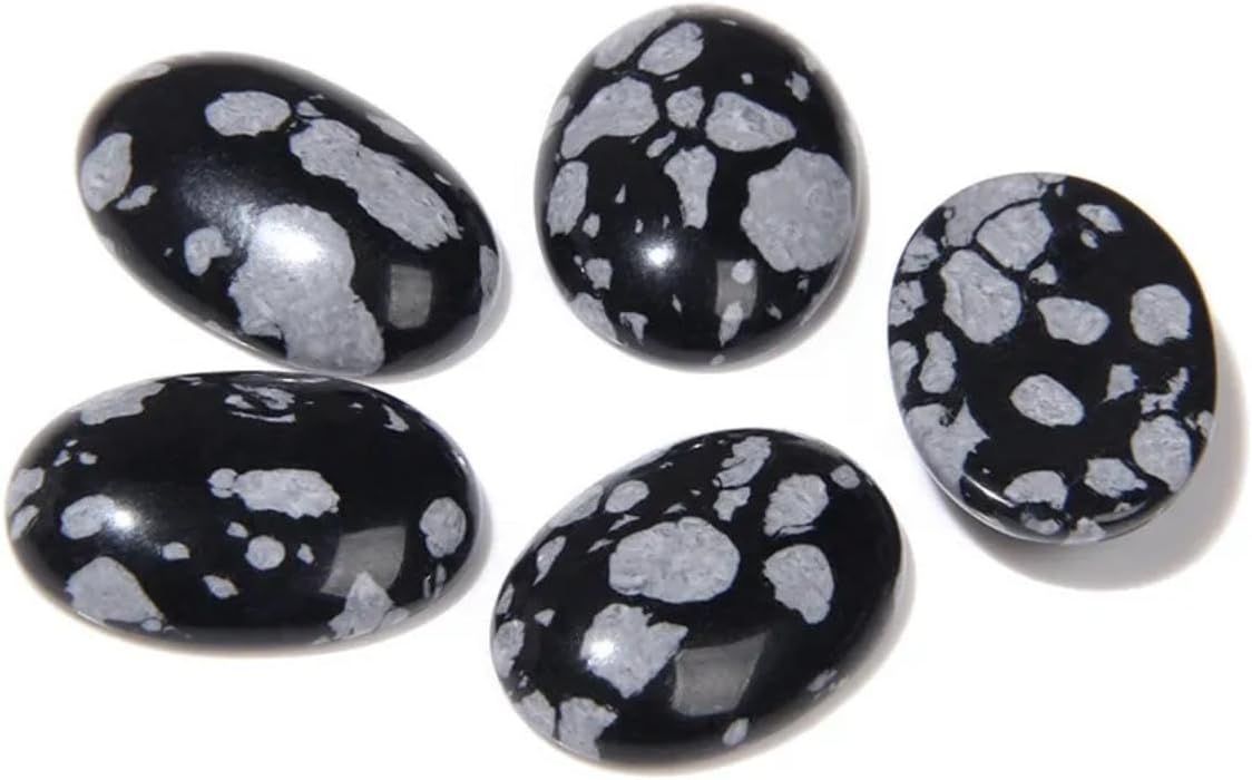 10pcs Natural Snowflake Obsidian Cabochons Flatback Semi-Precious Gemstones Healing Quartz Chakra Crystal Stone for Jewelry Making Wholesale（13×18mm）