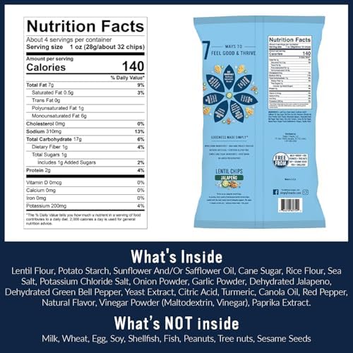 Simply 7 Lentil Chips, Jalapeno, 4-ounce Bags (Pack of 12)