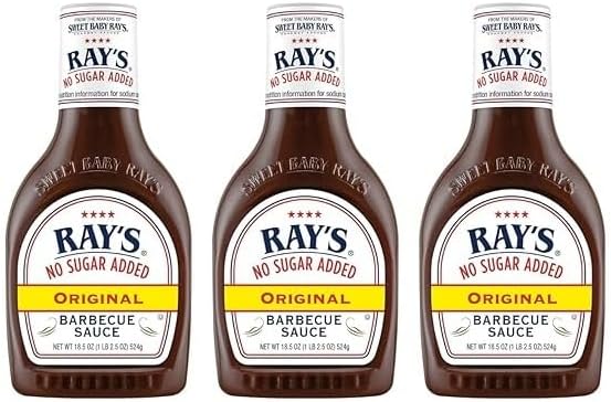 Sweet Baby Ray’s No Sugar Added BBQ Sauce – Original Flavor, 18.5 oz (Pack of 3) + Silicone Basting Brush | Keto Friendly, Low Carb Barbecue Bundle