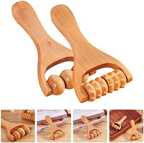 Healifty Wooden Foot Massager Roller Tool for Neck Shoulder Back and Legs - Compact Handheld Acupoint Massage Roller for Muscle Relief and Daily Use 2-Pack