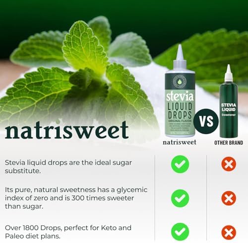 Stevia Liquid Drops, 8 Fl oz, 1823 Servings, Pure Concentrated Drops with Zero Calories & Zero Carbs, Delicious Sugar Substitute Great for Keto & Paleo Diets, by Natrisweet