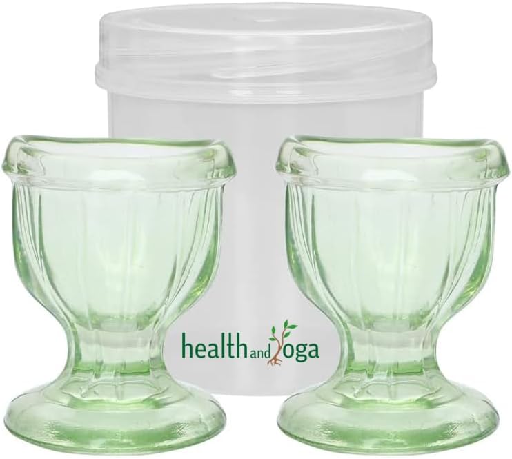 HealthAndYoga™ ChillEyes Transparent Glass Eye Wash Cup - Effective Eye Rinse and Cleansing – Eco-Friendly, Non-Reactive, Safe and Comfortable (Green - Set of 2)