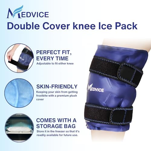 Medvice Ice Pack with Cold Compression for Knee Pain Relief, Swelling, Knee Replacement Surgery, Arthritis, and Injury Recovery, Adjustable Straps, Reusable Gel Ice Wrap for Meniscus Tear and ACL Blue