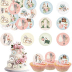 36PCS Edible Wedding Cupcake Toppers Wafer Paper Groom and Bride Cupcake Decoration Diamond Ring Cupcake Picks for Bridal Shower Bachelorette Wedding Party Supplies
