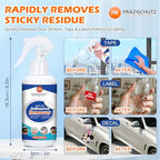 PRAZISCHUTZ Adhesive Remover Spray for Stickers, Labels, Tape, Gum, Tar, Powerful Formula Safe on Floor, Glass, Car, Tile, Wood, No Residue, with Scraper & Towel for Home, Office, Car - 150ml/5oz