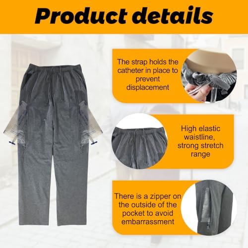 Lmaray Urine Bag Pants for Elderly/Men/Women, Incontinence Care Trousers, Catheter Leg Bag Pants with 2 Pockets