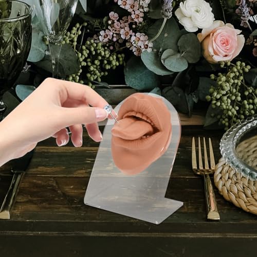 FRCOLOR Simulated Silicone Mouth Model with Stand Flexible Tongue Piercing Practice Body Part Realistic Face Mannequin for Piercing Training, Jewelry Display & Teaching Supplies