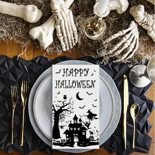 Horaldaily 100 Halloween Disposable Paper Decorative Guest Napkins, Castle Tree Bats Tomb Scary Themed Hand Towel for Party Lunch Dinner Kitchen Bathroom